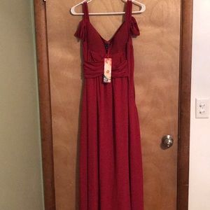 XS red long formal off the shoulder dress